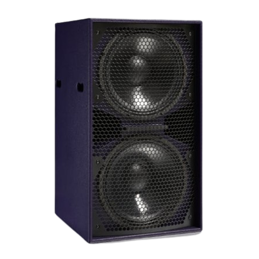Tall purple Funktion-One speaker with two vertically stacked drivers.