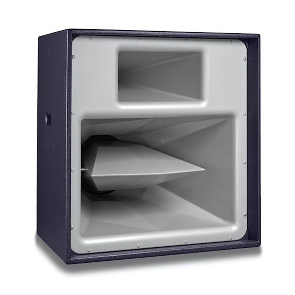 Side angle of a purple speaker with white horn, dual dispersion, and rectangular casing.