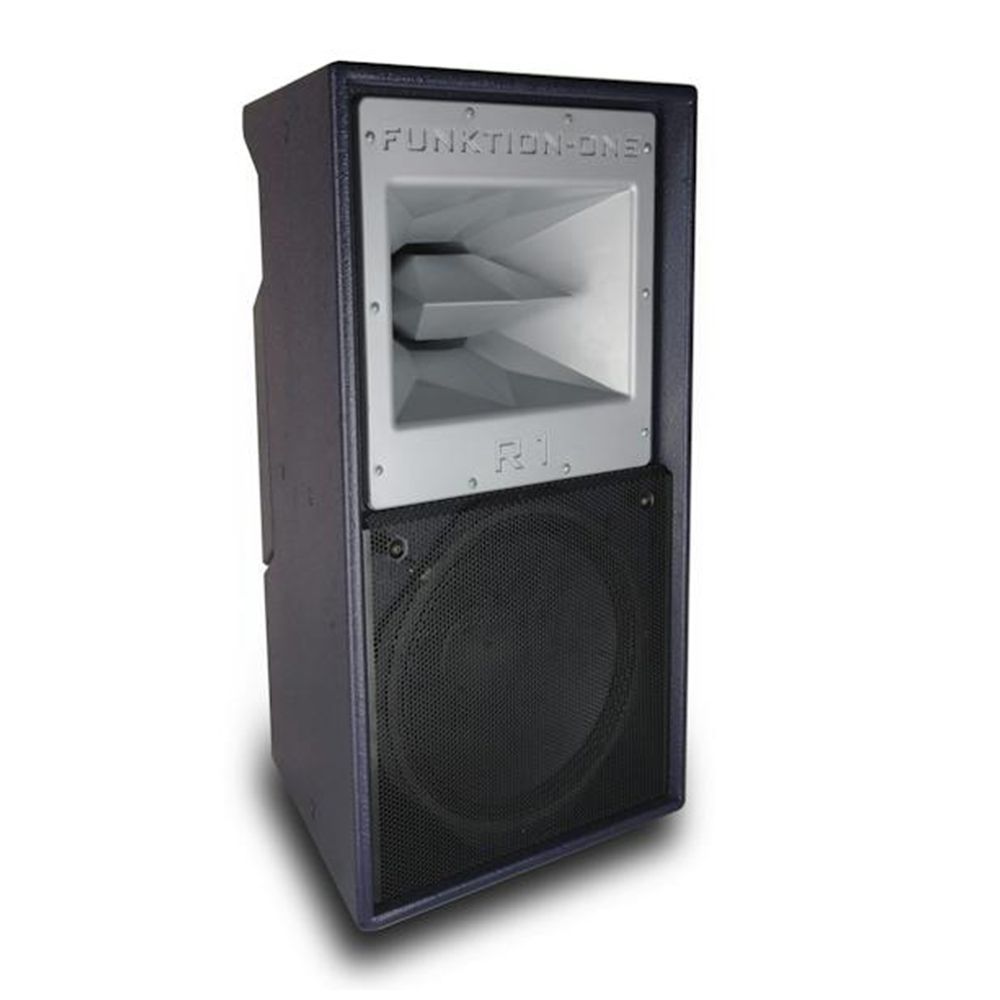 Funktion-One EVO 6 speaker with prominent horn and woofer, front view.