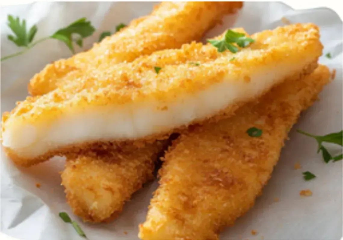 Fried Fish Fillets, Golden and Crispy, on Paper, Garnished With Parsley — Pt Cartwright Seafoods in Warana, QLD