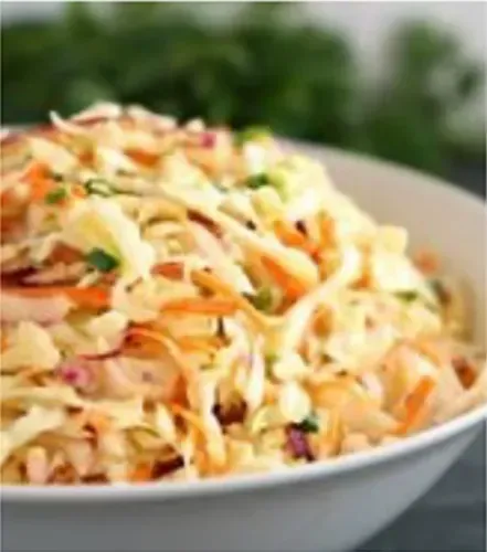Coleslaw in a White Bowl, With Shredded Cabbage, Carrots, and Creamy Dressing — Pt Cartwright Seafoods in Warana, QLD