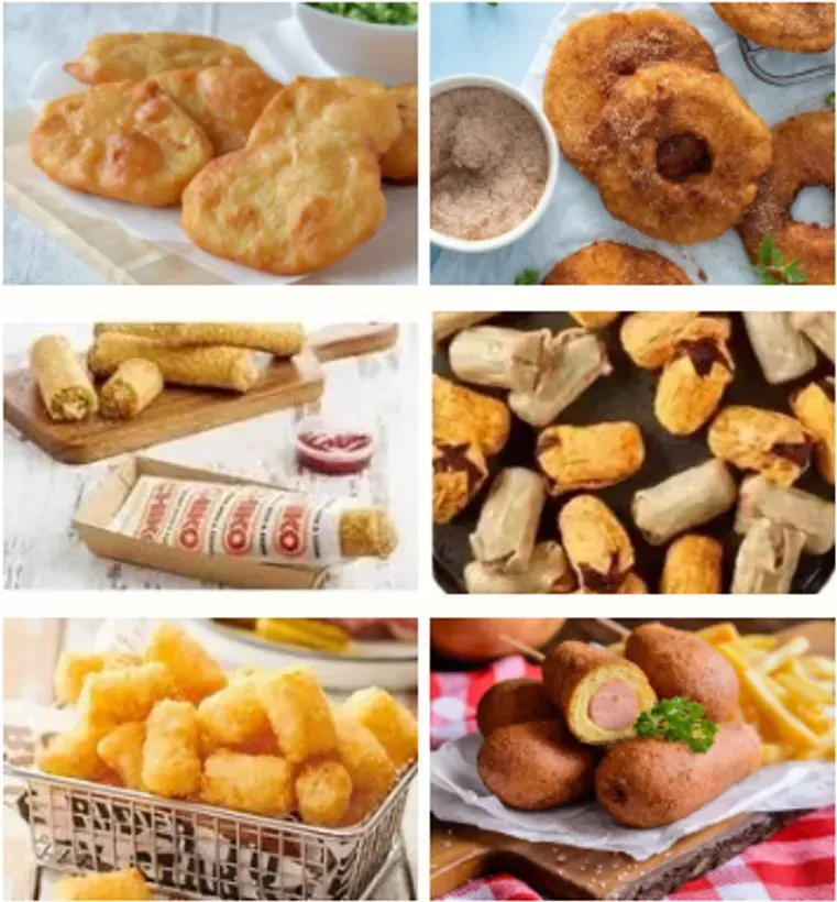 Assortment of Fried Foods: Pastries, Donuts, Egg Rolls, Sausage Rolls, Tater Tots, Corn Dogs — Pt Cartwright Seafoods in Warana, QLD