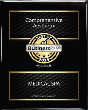 A black and gold plaque for comprehensive aesthetics and medical spa