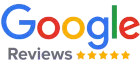 A google review logo with five stars on it.