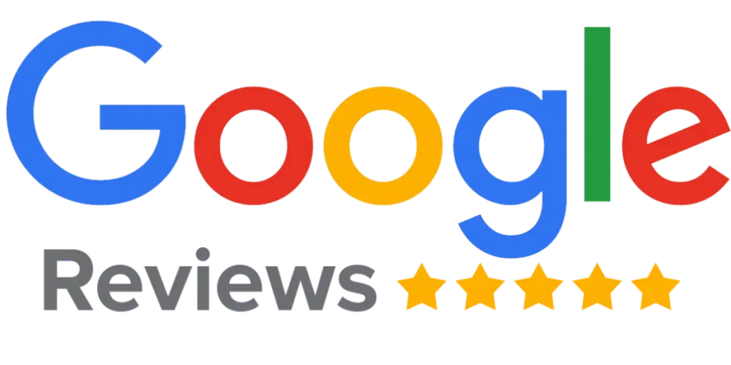 A google review logo with five stars on it.