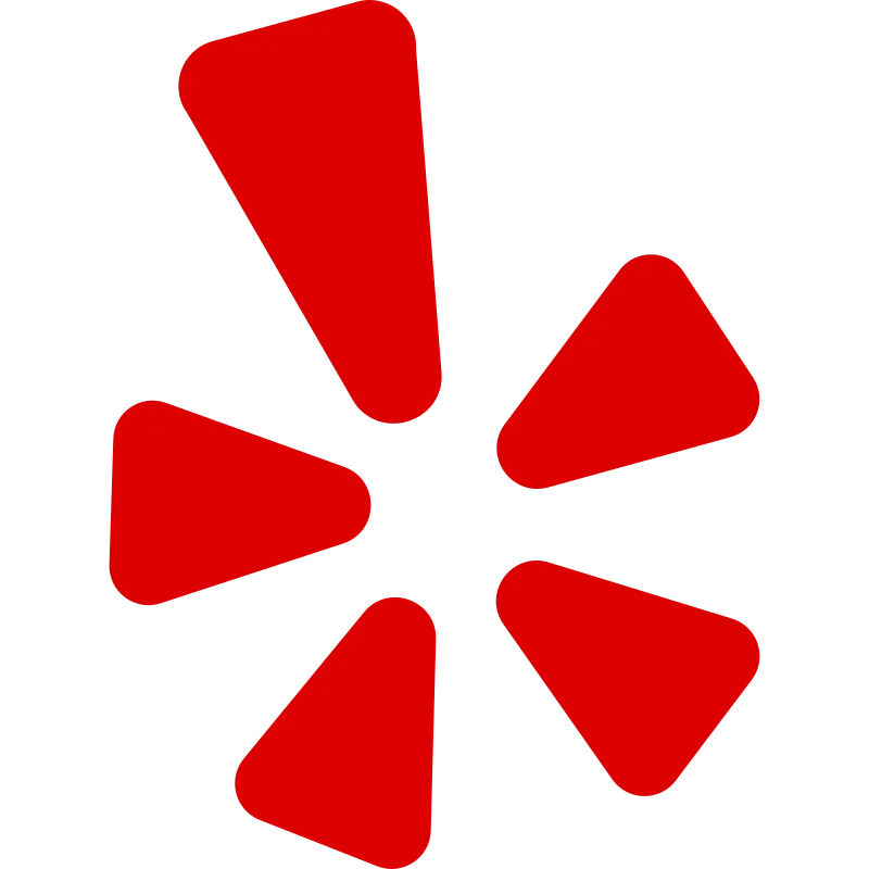 A red star with five triangles on a white background