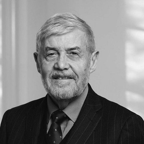 A black and white photo of Sir Ken Knight