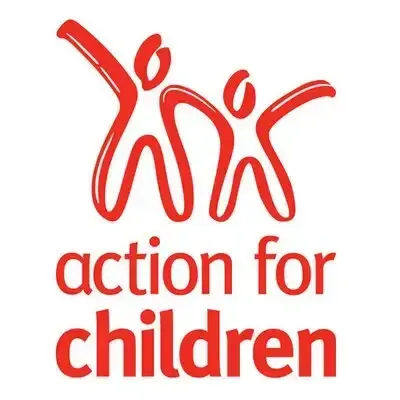 Red logo: two stylized figures with arms raised,