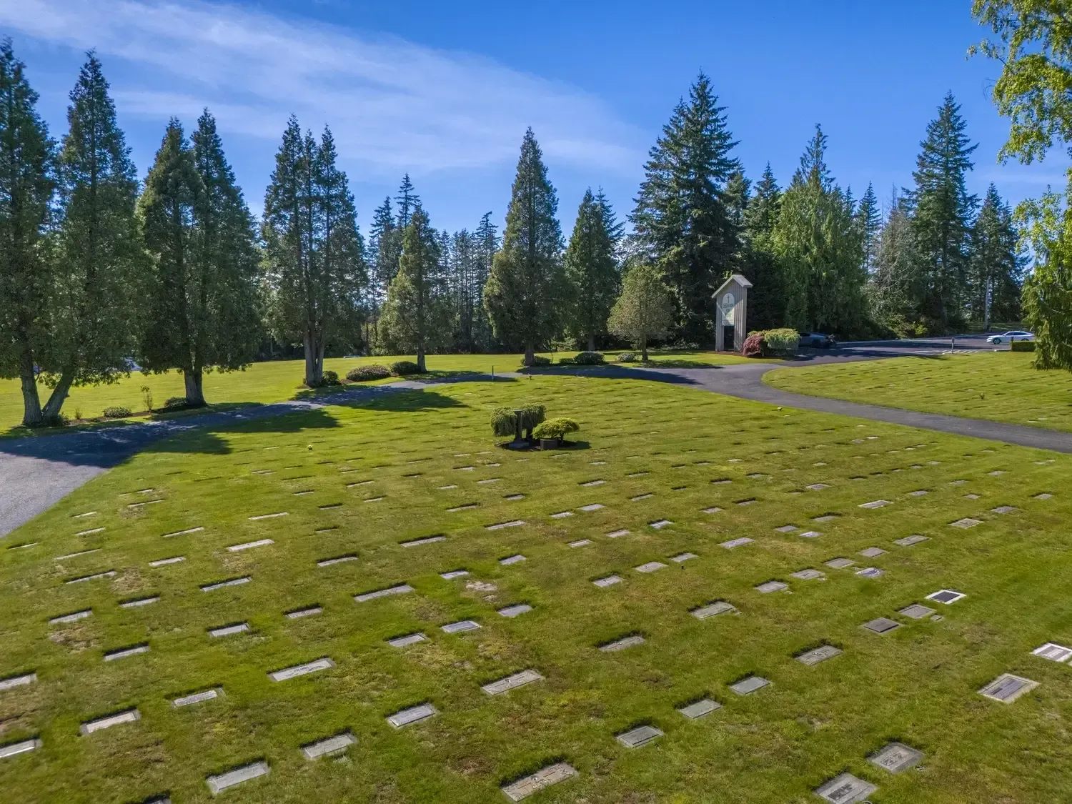 Scenic aerial perspective of memorial park and remembrance areas
