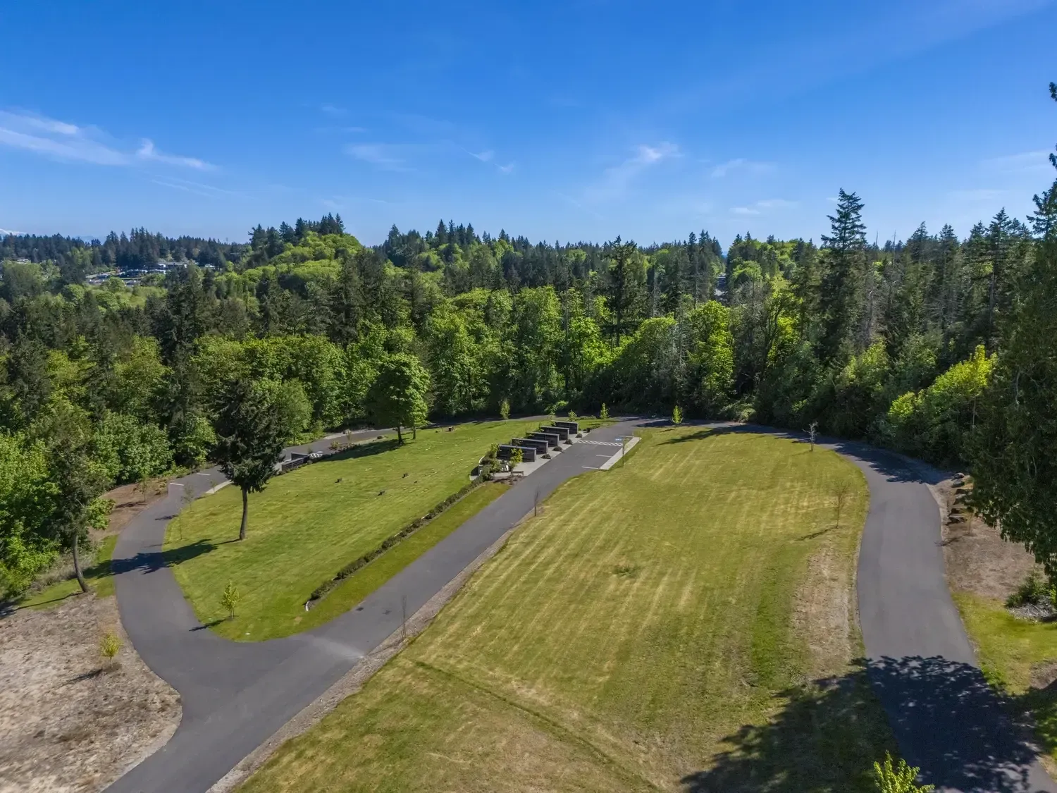 Tranquil memorial park landscape with organized pathways