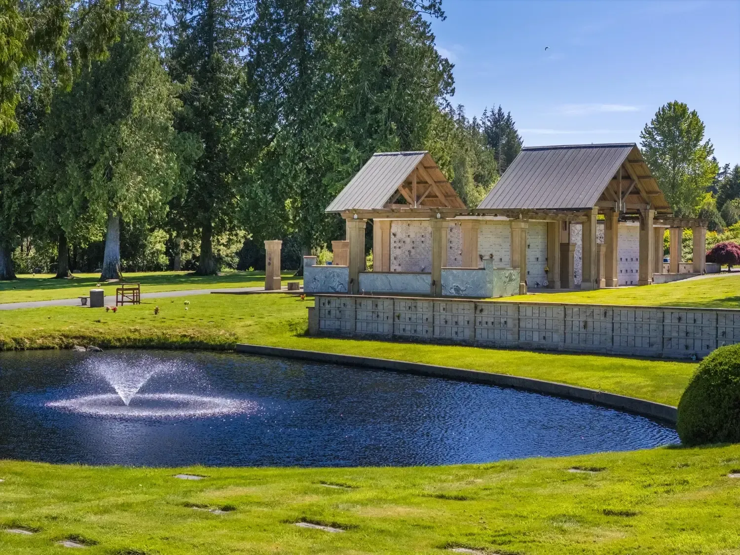 Quiet memorial garden with maintained landscape design