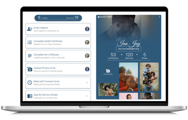 Family collaborating online to plan memorial services and share memories
