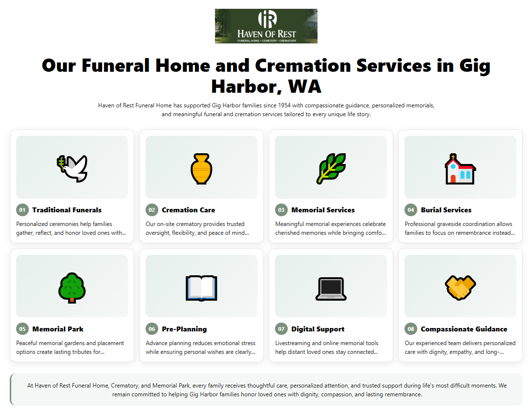 Our Funeral Home and Cremation Services in Gig Harbor, WA