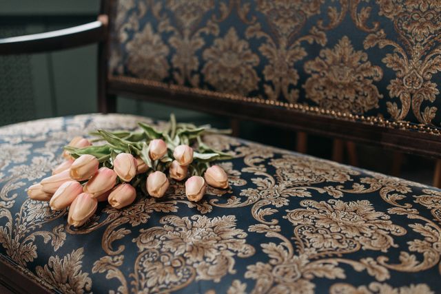 Elegant bouquet of flowers displayed on a couch for funeral and cremation services in Gig Harbor, WA