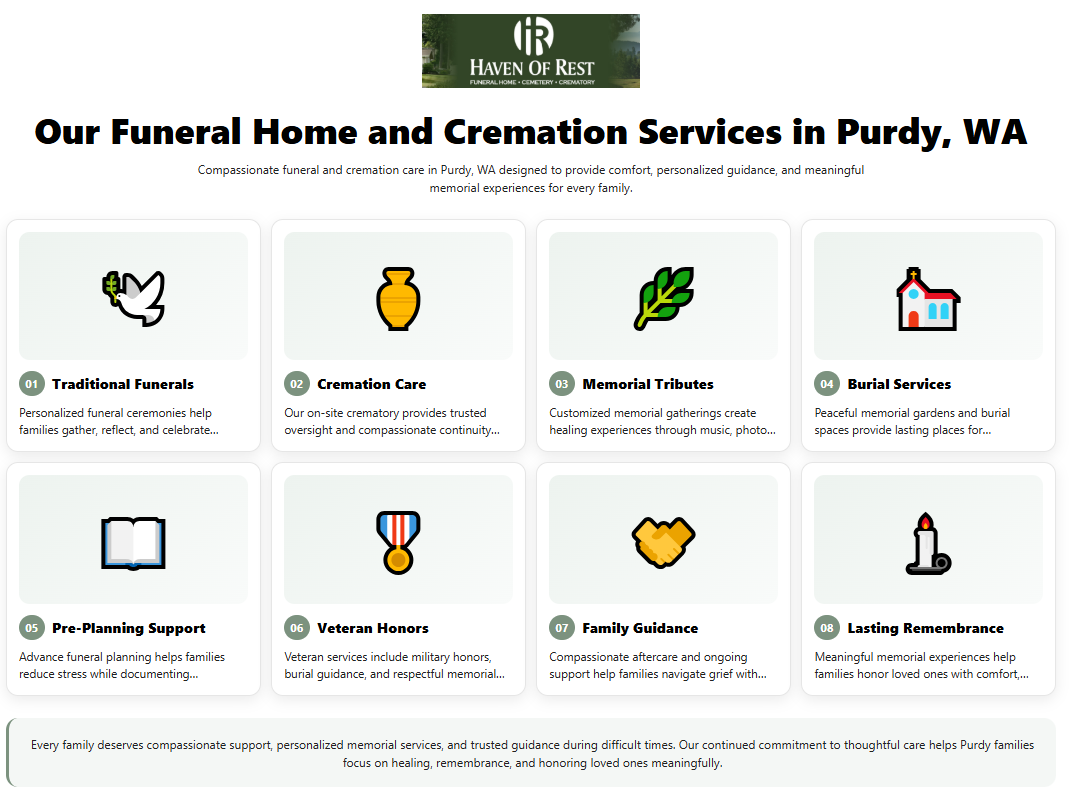 Our Funeral Home and Cremation Services in Purdy, WA Infographic