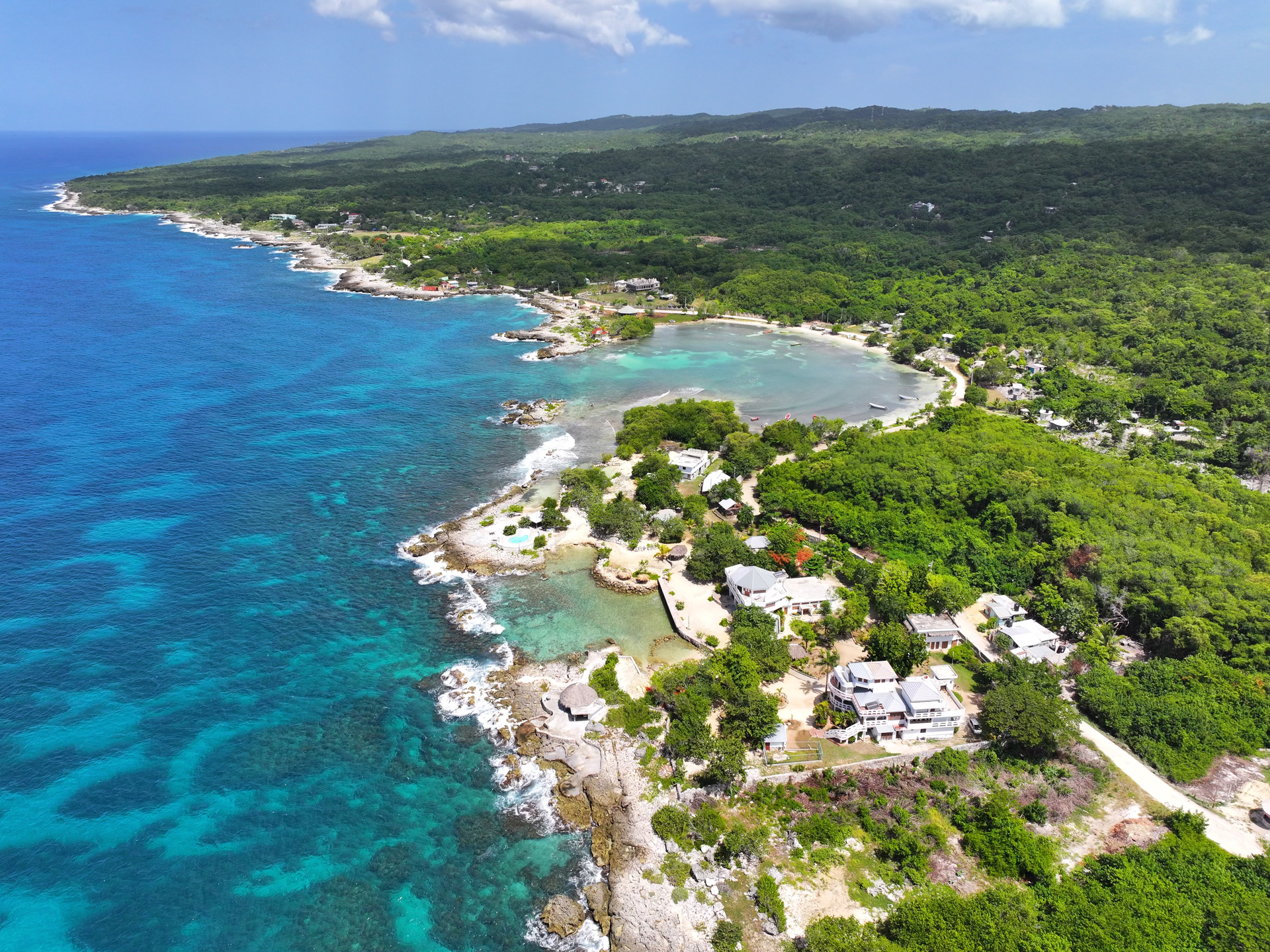 Aerial view of Coral Cove and the Caribbean shoreline