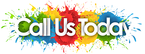 The text Call Us Today on a background of multicolored, splattered paint