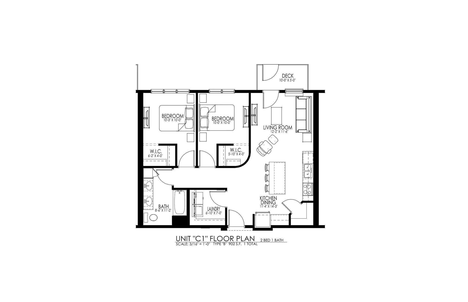 Black-and-white floor plan of a small apartment with labeled rooms and doors