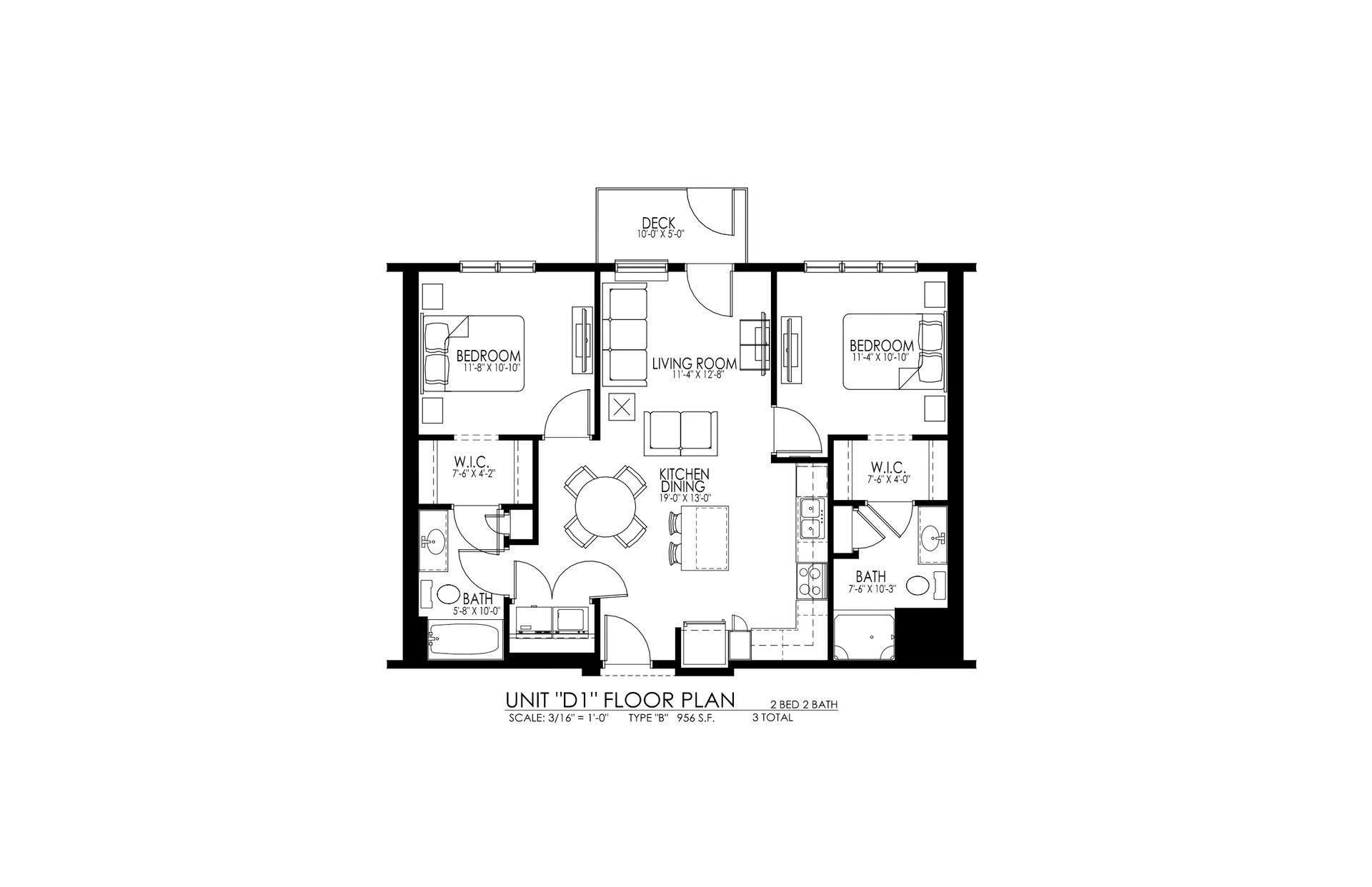 Black-and-white architectural floor plan of a multi-room apartment with central living area and balconies