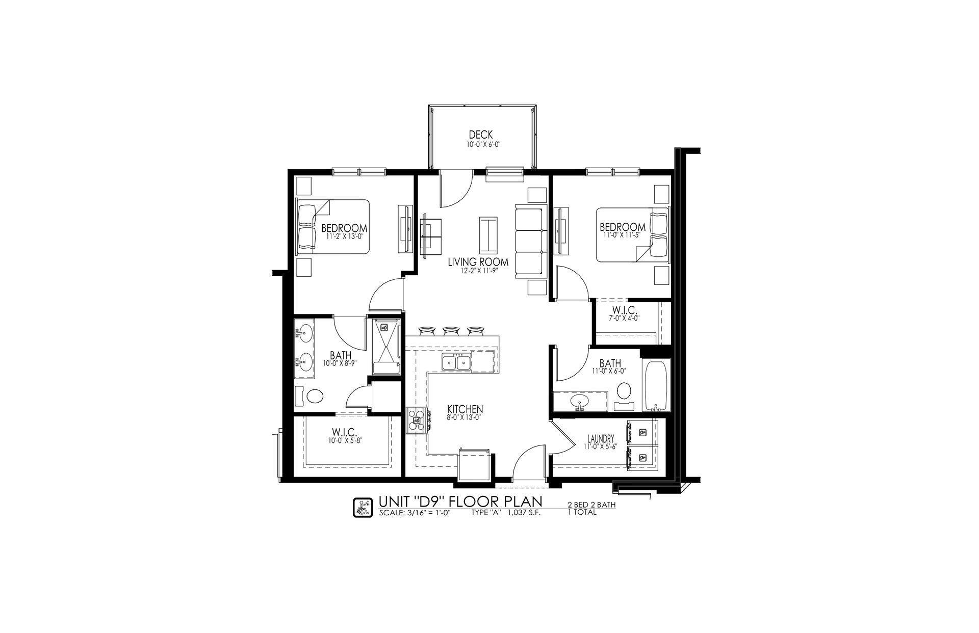 Black-and-white floor plan of a small house with labeled rooms and a central living area.
