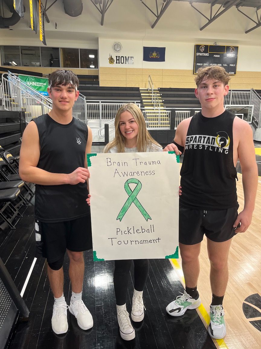 Autumn DuMontier and the winning team at Montour High School's Future Business Leaders Pickleball Tournament.