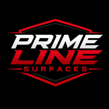 Prime Line Surfaces logo in red, white, and black with bold italic text on a hexagonal outline