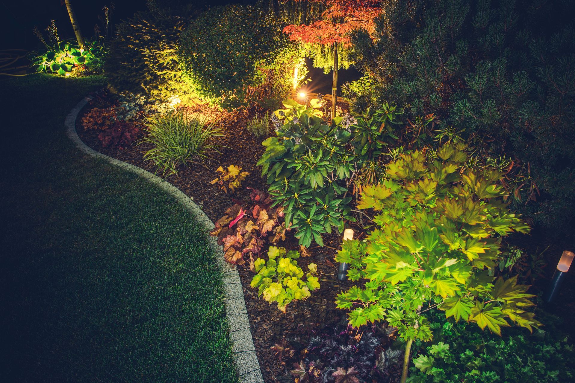 Illuminated Backyard Garden — New Lenox, IL — Nittany Lawn & Weed Solutions