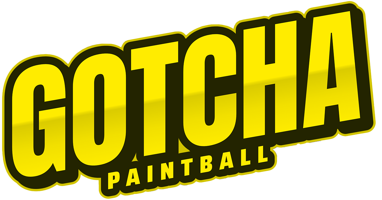 A yellow and black logo for gotcha paintball