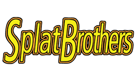 The splat brothers logo is yellow and brown on a white background.