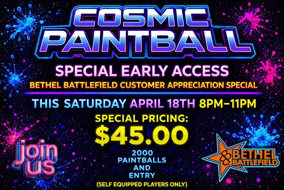 A poster for a customer appreciation free paintball special