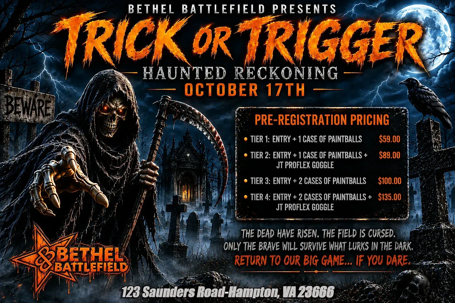An advertisement for a halloween shootout big game