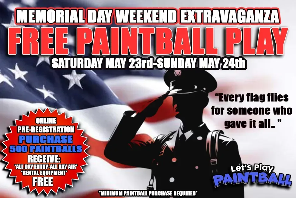Memorial day online special free paintball on monday may 27th