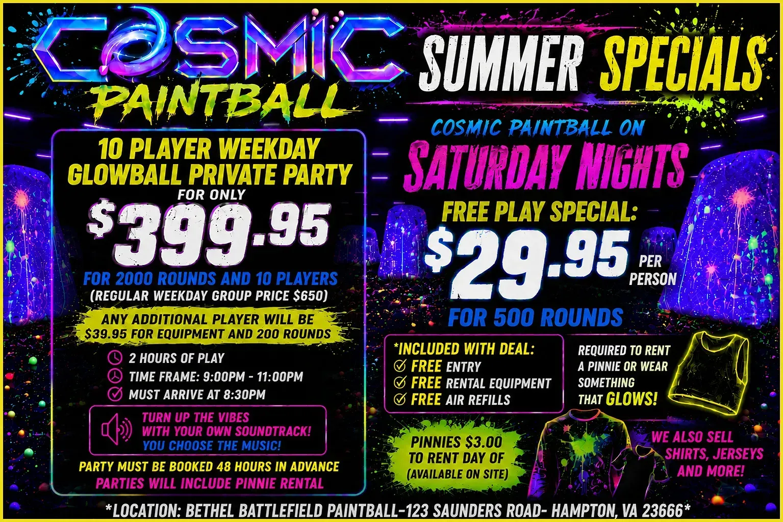 An advertisement for a free paintball weekend on august 17th 18th