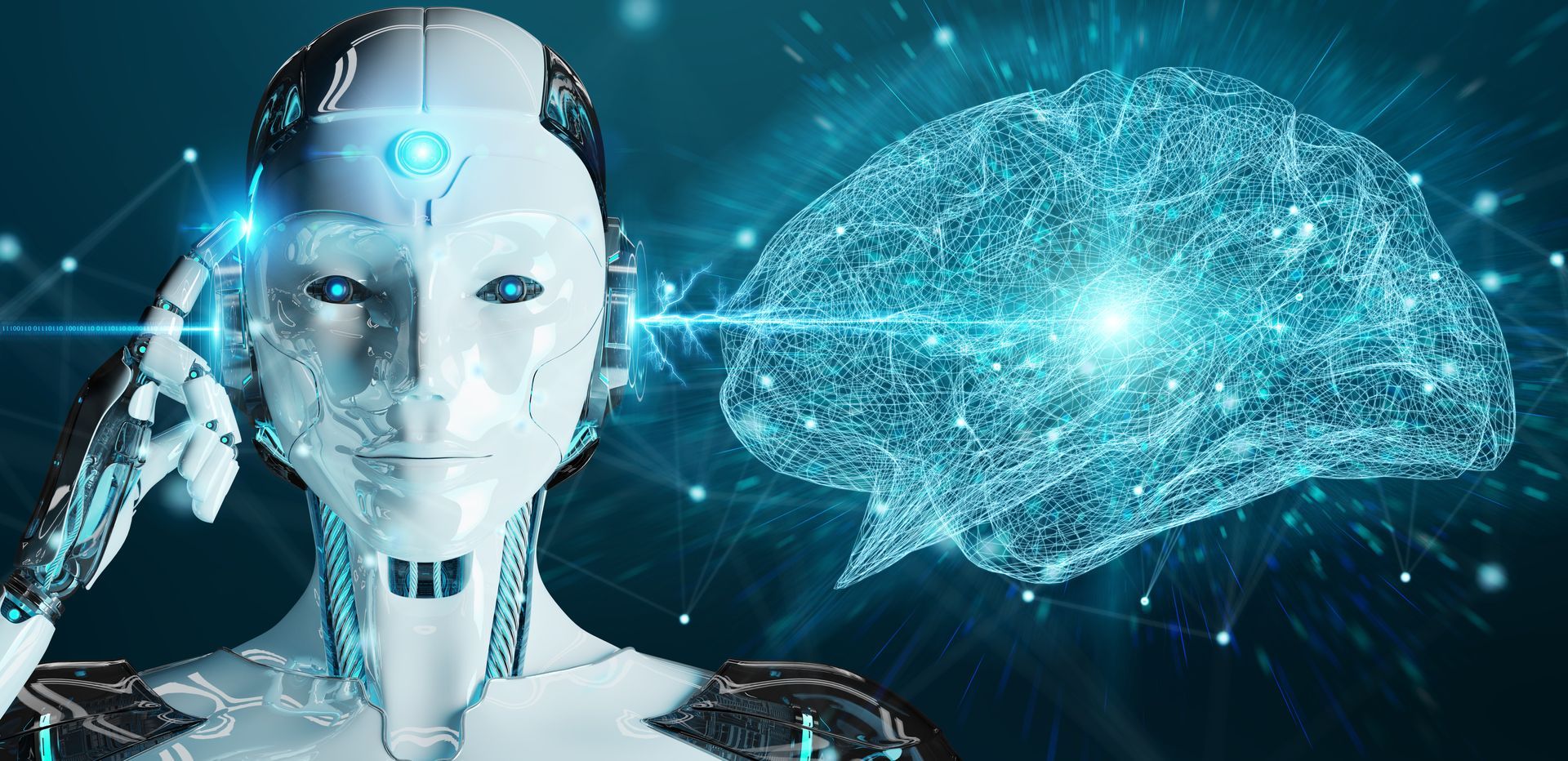 A robot with a brain coming out of its head.
