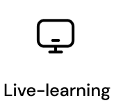 A black and white logo for live learning with a computer screen.