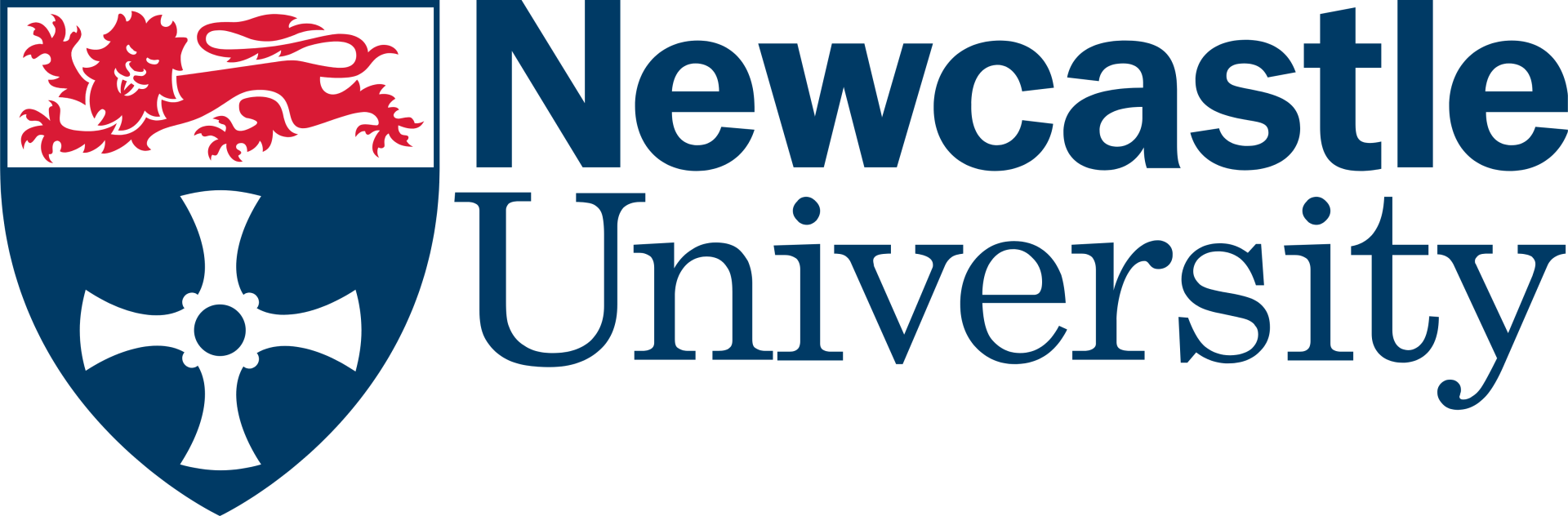 The logo for newcastle university has a shield with a dragon on it