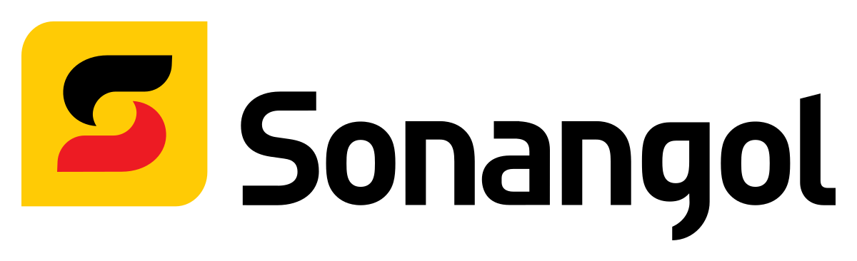 The sonangol logo is yellow and black with a red s on it.