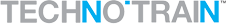 The word technotrain is written in blue and gray on a white background.
