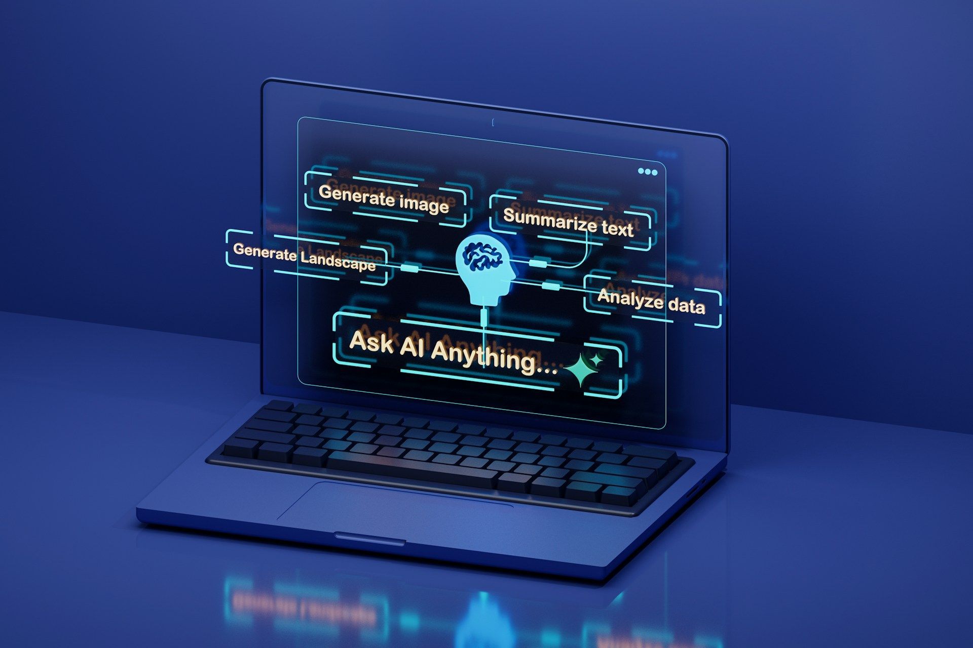 A laptop with a screen that says ask al anything
