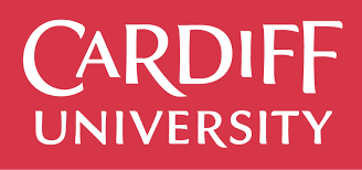 The logo for cardiff university is red and white