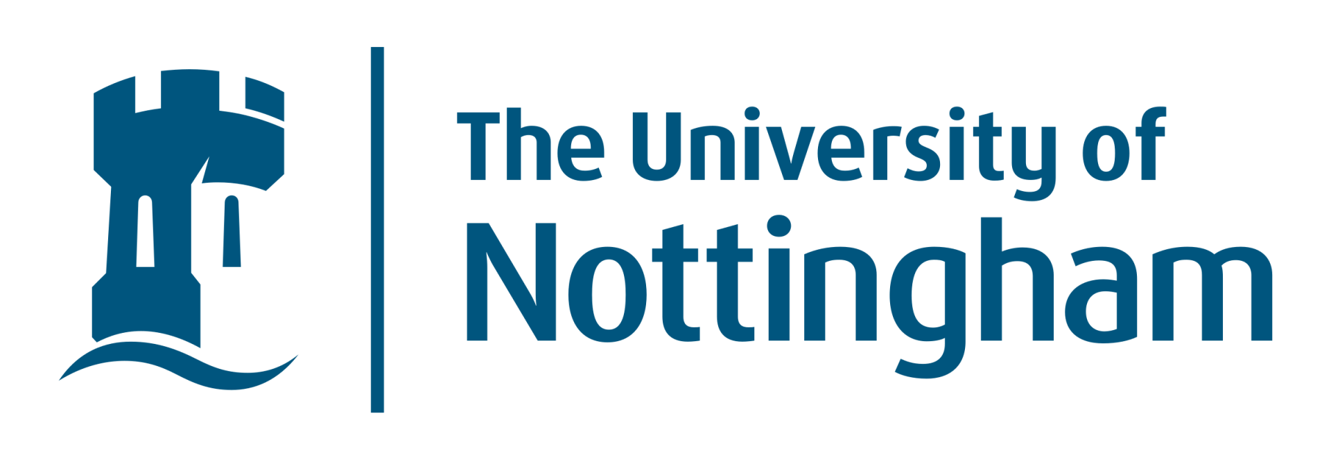 The university of nottingham logo is blue and white with a castle on it.