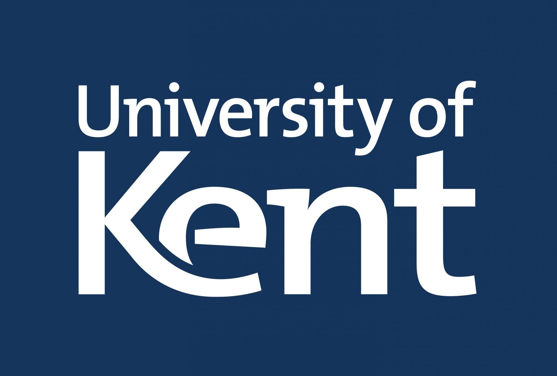 The university of kent logo is on a blue background