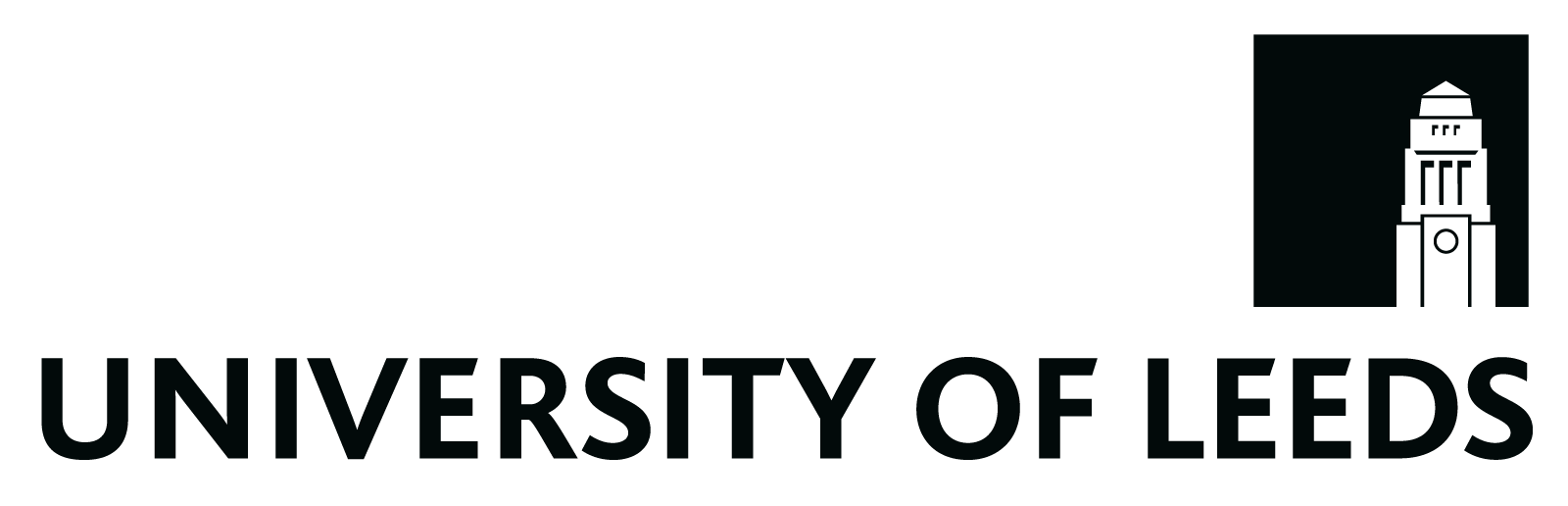 The university of leeds logo is black and white