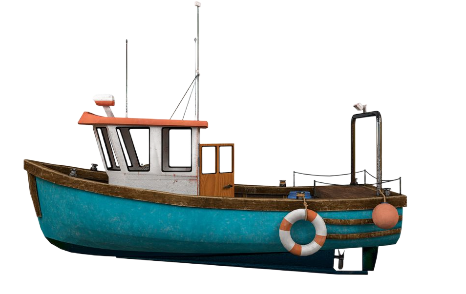 Blue and orange fishing boat on white background. Blue and orange fishing boat on white background.