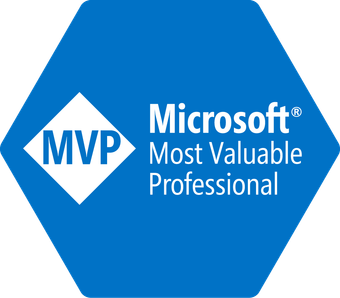 Microsoft MVP badge: Blue hexagon with