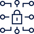 Dark blue padlock with circuit lines representing digital signage, security cameras, and access control.