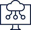 Computer monitor with cloud and connected nodes representing Office 365 and Azure support.