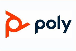 Poly logo in orange and dark blue on a white background