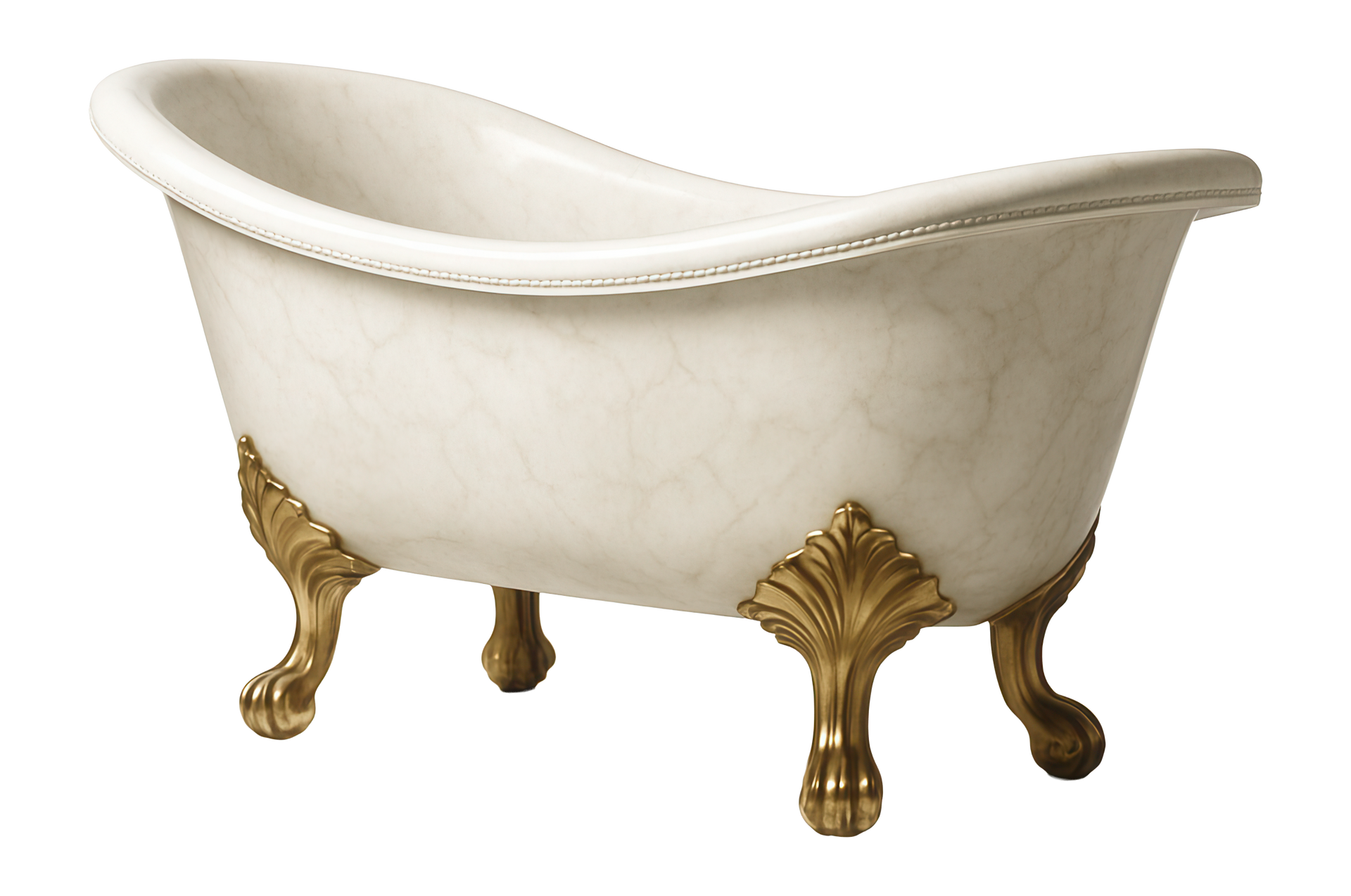 White clawfoot bathtub with gold legs