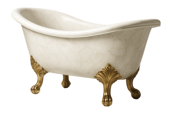 White clawfoot bathtub with gold legs